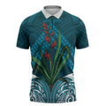 Rongoa Maori New Zealand Harakeke Zipper Polo Shirt NZ Weaving Pattern Dark Teal