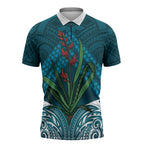 Rongoa Maori New Zealand Harakeke Zipper Polo Shirt NZ Weaving Pattern Dark Teal