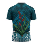 Rongoa Maori New Zealand Harakeke Zipper Polo Shirt NZ Weaving Pattern Dark Teal