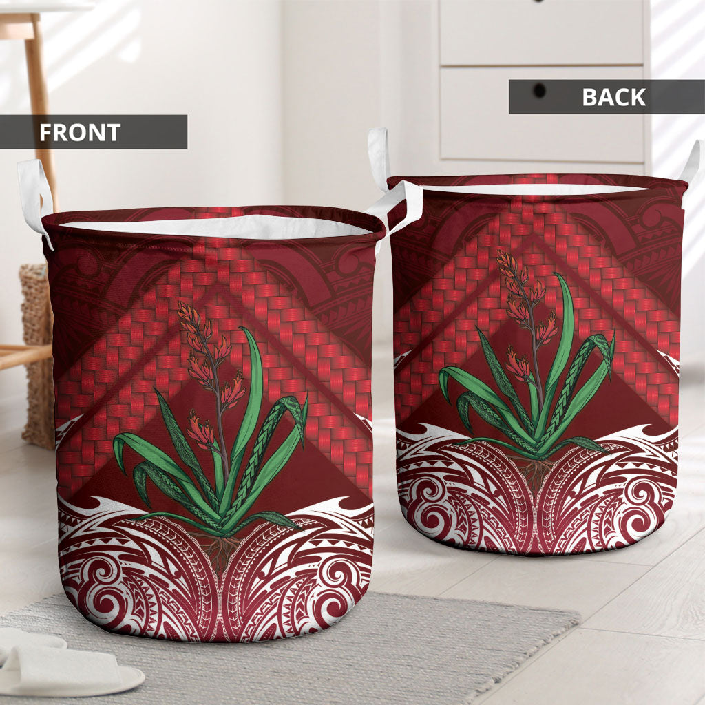 Rongoa Maori New Zealand Harakeke Laundry Basket NZ Weaving Pattern Red