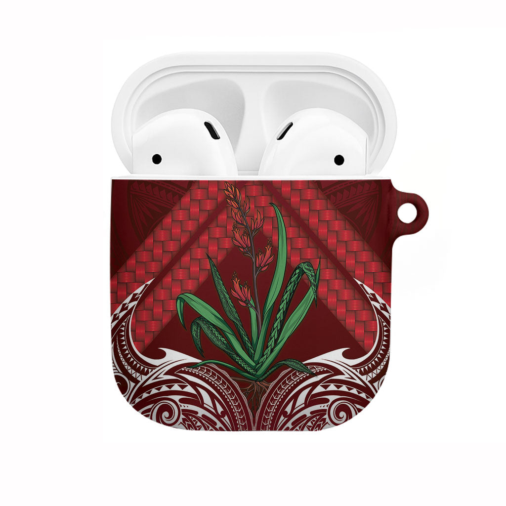 Rongoa Maori New Zealand Harakeke AirPods Case NZ Weaving Pattern Red