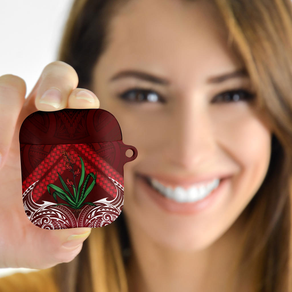 Rongoa Maori New Zealand Harakeke AirPods Case NZ Weaving Pattern Red
