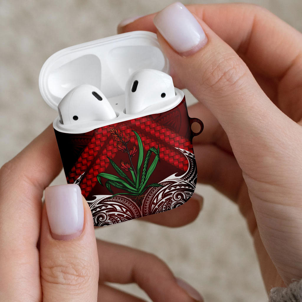Rongoa Maori New Zealand Harakeke AirPods Case NZ Weaving Pattern Red