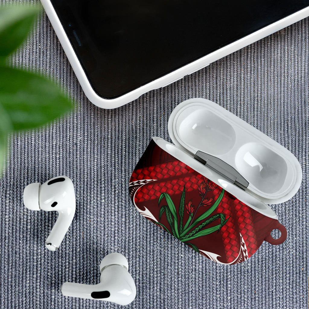 Rongoa Maori New Zealand Harakeke AirPods Case NZ Weaving Pattern Red
