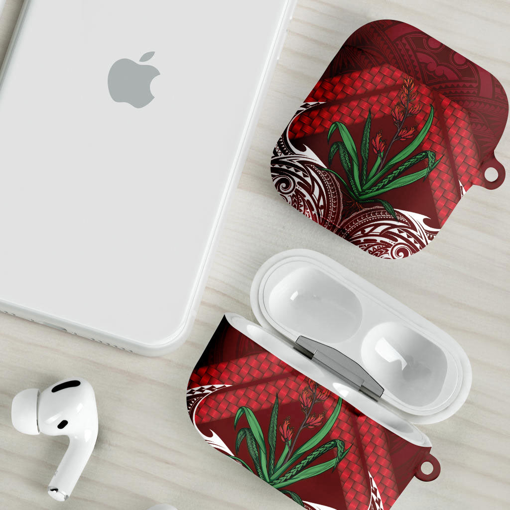 Rongoa Maori New Zealand Harakeke AirPods Case NZ Weaving Pattern Red