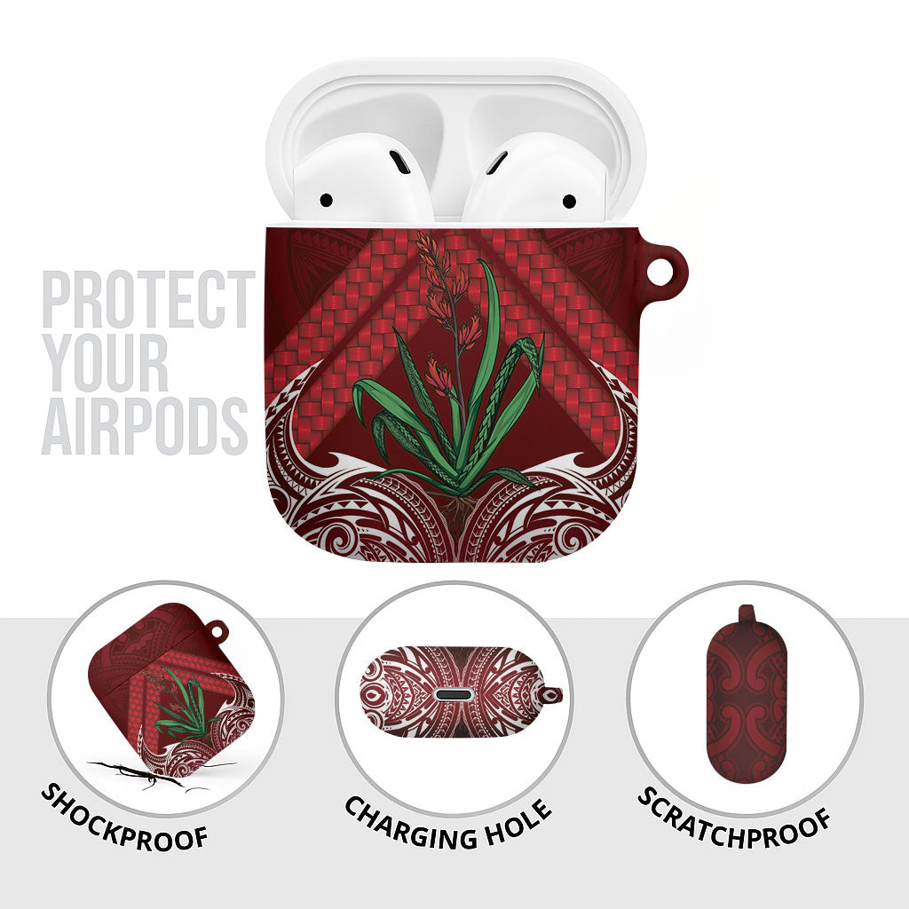 Rongoa Maori New Zealand Harakeke AirPods Case NZ Weaving Pattern Red