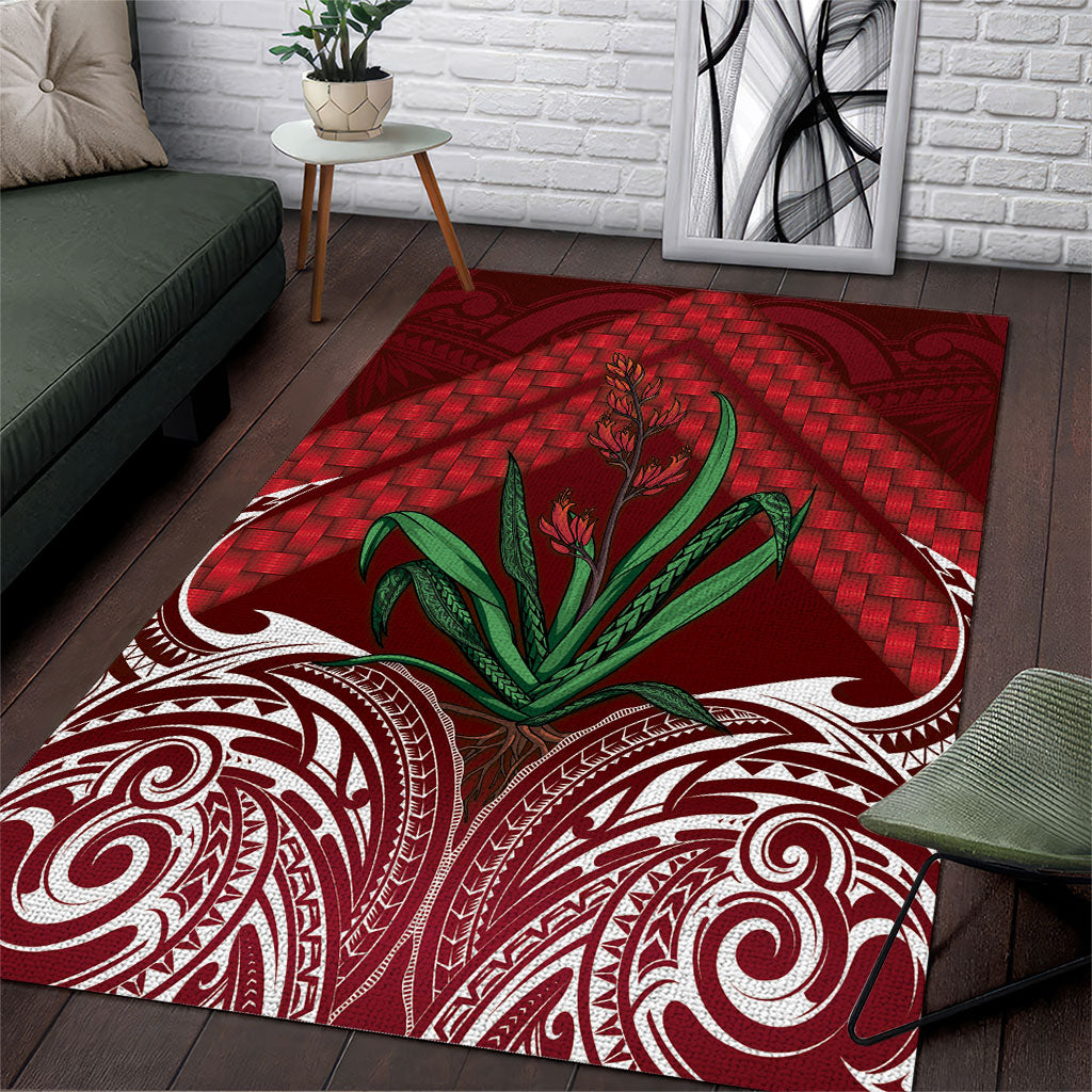 Rongoa Maori New Zealand Harakeke Area Rug NZ Weaving Pattern Red