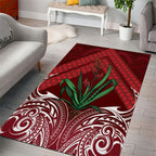 Rongoa Maori New Zealand Harakeke Area Rug NZ Weaving Pattern Red
