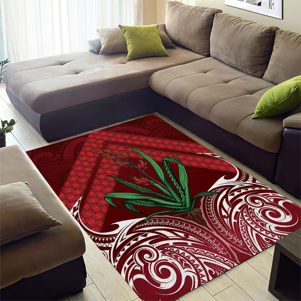 Rongoa Maori New Zealand Harakeke Area Rug NZ Weaving Pattern Red