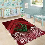 Rongoa Maori New Zealand Harakeke Area Rug NZ Weaving Pattern Red