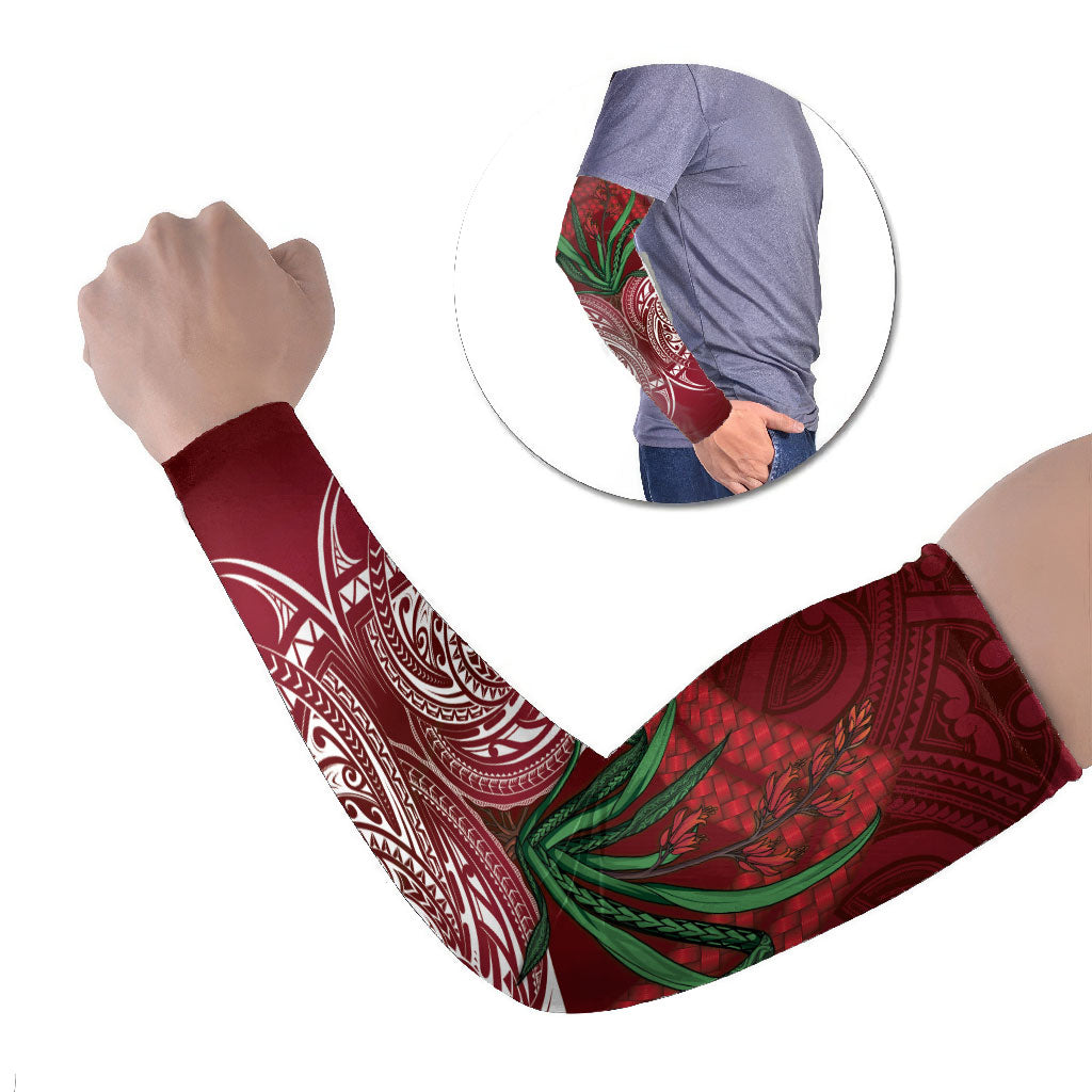 Rongoa Maori New Zealand Harakeke Arm Sleeves NZ Weaving Pattern Red