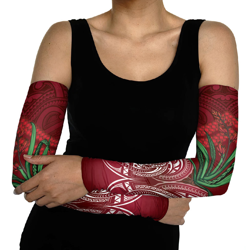 Rongoa Maori New Zealand Harakeke Arm Sleeves NZ Weaving Pattern Red