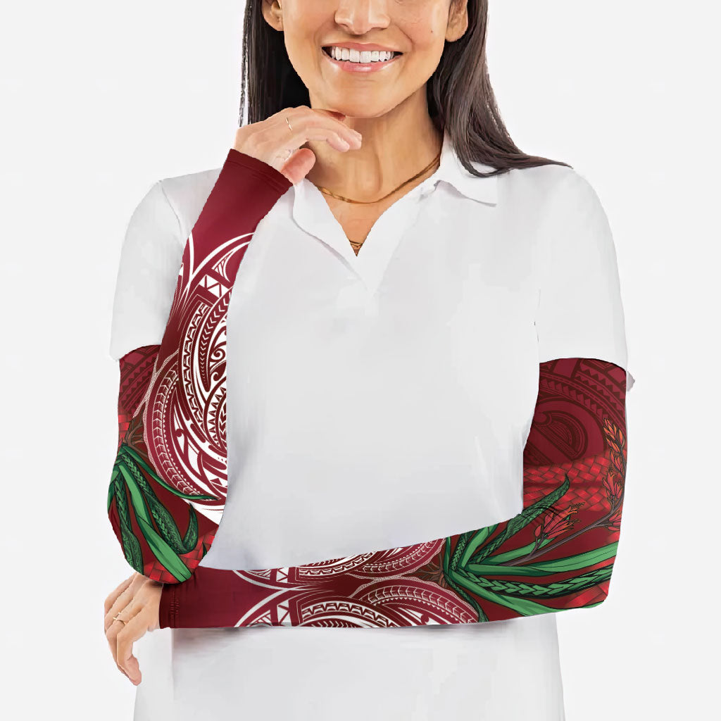 Rongoa Maori New Zealand Harakeke Arm Sleeves NZ Weaving Pattern Red