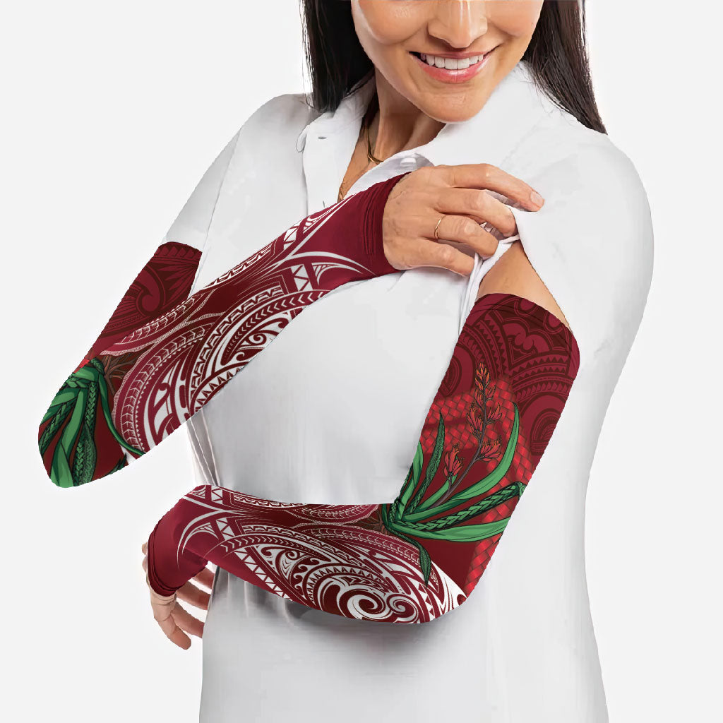Rongoa Maori New Zealand Harakeke Arm Sleeves NZ Weaving Pattern Red