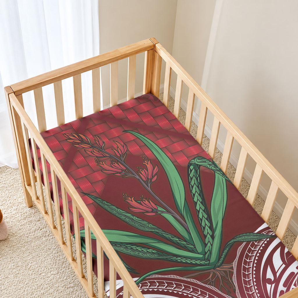 Rongoa Maori New Zealand Harakeke Baby Bed Cover NZ Weaving Pattern Red