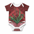 Rongoa Maori New Zealand Harakeke Baby Onesie NZ Weaving Pattern Red