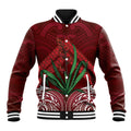 Rongoa Maori New Zealand Harakeke Baseball Jacket NZ Weaving Pattern Red
