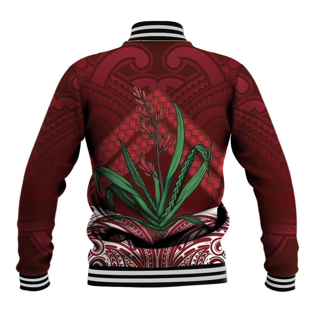 Rongoa Maori New Zealand Harakeke Baseball Jacket NZ Weaving Pattern Red
