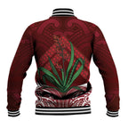 Rongoa Maori New Zealand Harakeke Baseball Jacket NZ Weaving Pattern Red
