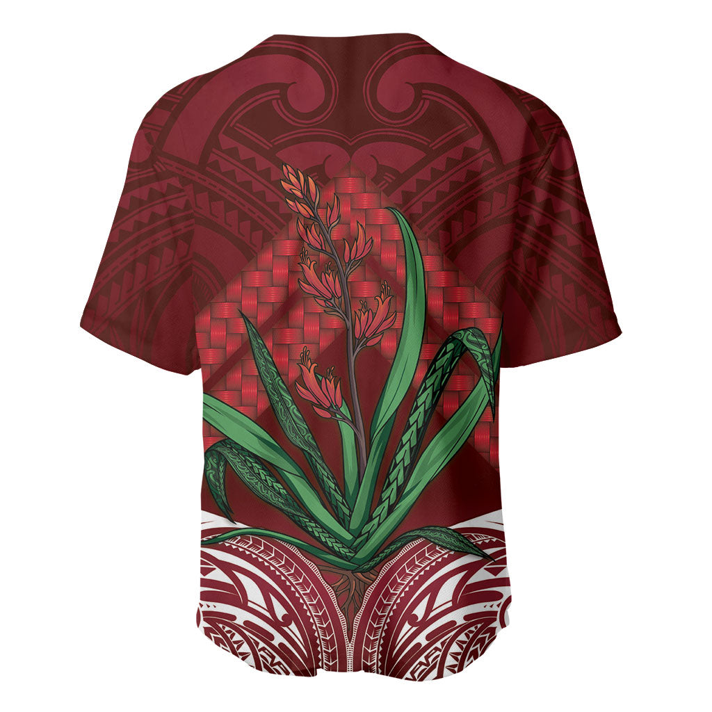 Rongoa Maori New Zealand Harakeke Baseball Jersey NZ Weaving Pattern Red