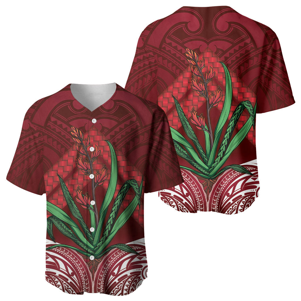 Rongoa Maori New Zealand Harakeke Baseball Jersey NZ Weaving Pattern Red