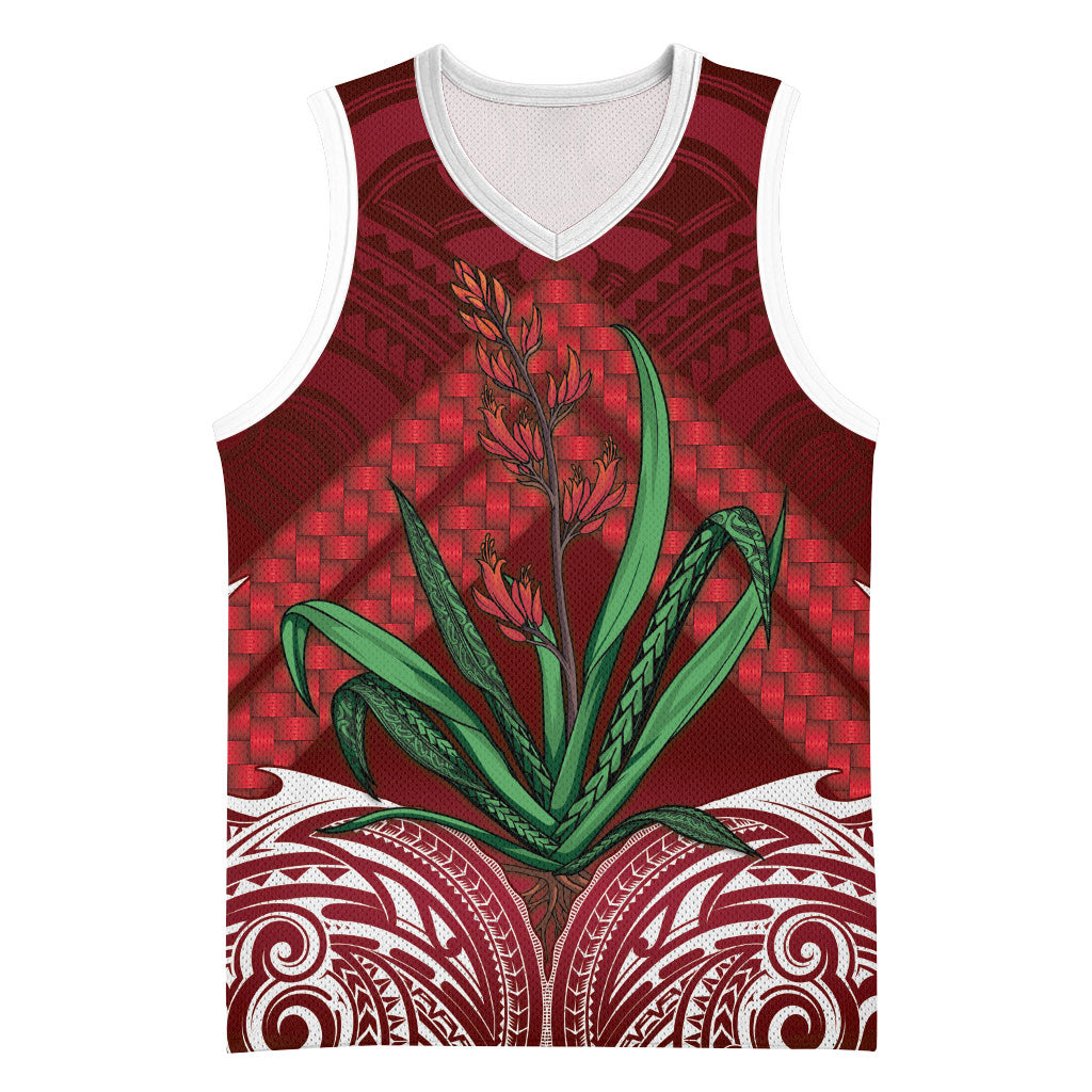 Rongoa Maori New Zealand Harakeke Basketball Jersey NZ Weaving Pattern Red