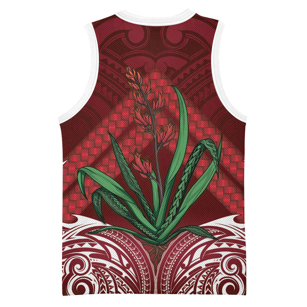 Rongoa Maori New Zealand Harakeke Basketball Jersey NZ Weaving Pattern Red