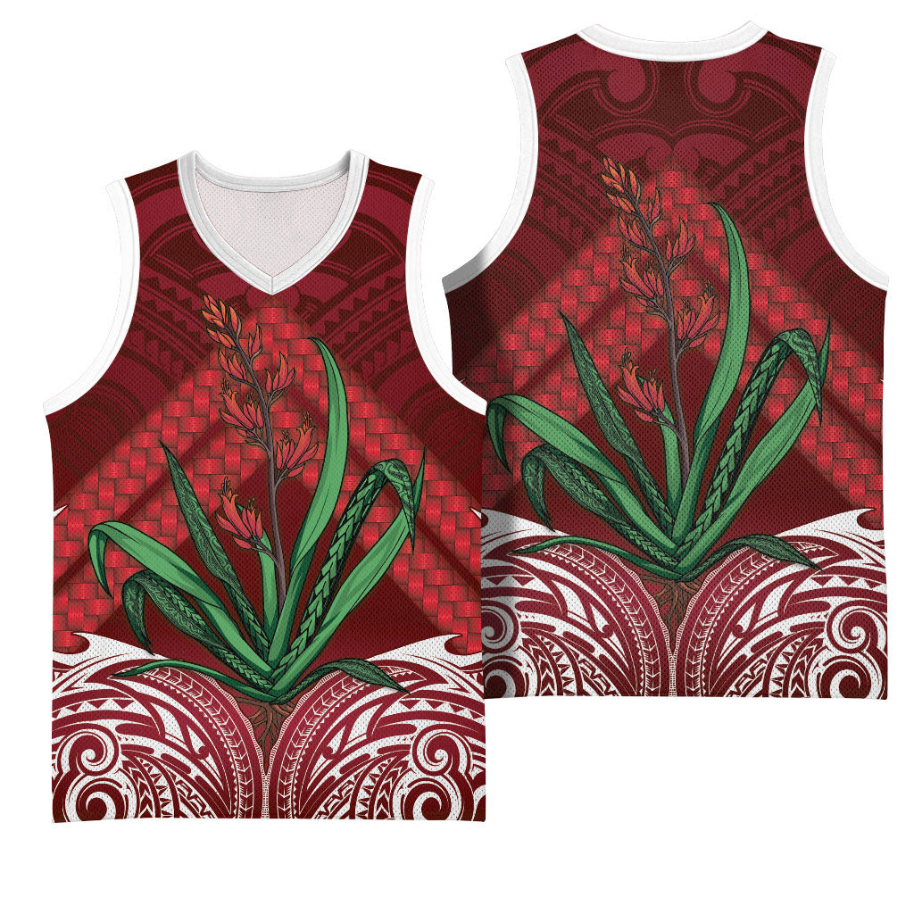 Rongoa Maori New Zealand Harakeke Basketball Jersey NZ Weaving Pattern Red