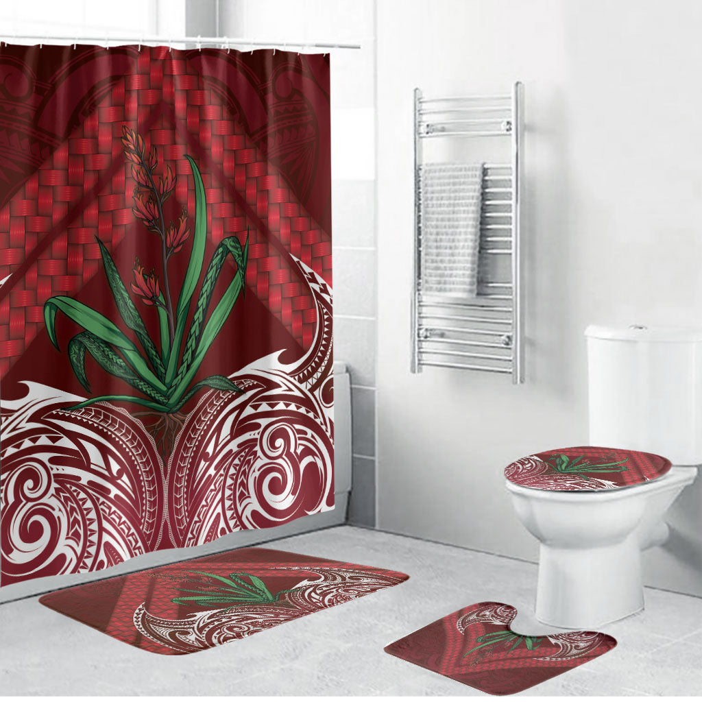 Rongoa Maori New Zealand Harakeke Bathroom Set NZ Weaving Pattern Red