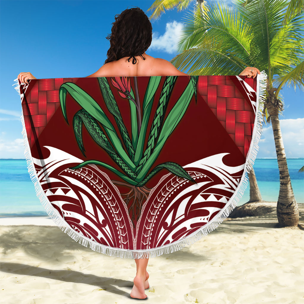 Rongoa Maori New Zealand Harakeke Beach Blanket NZ Weaving Pattern Red