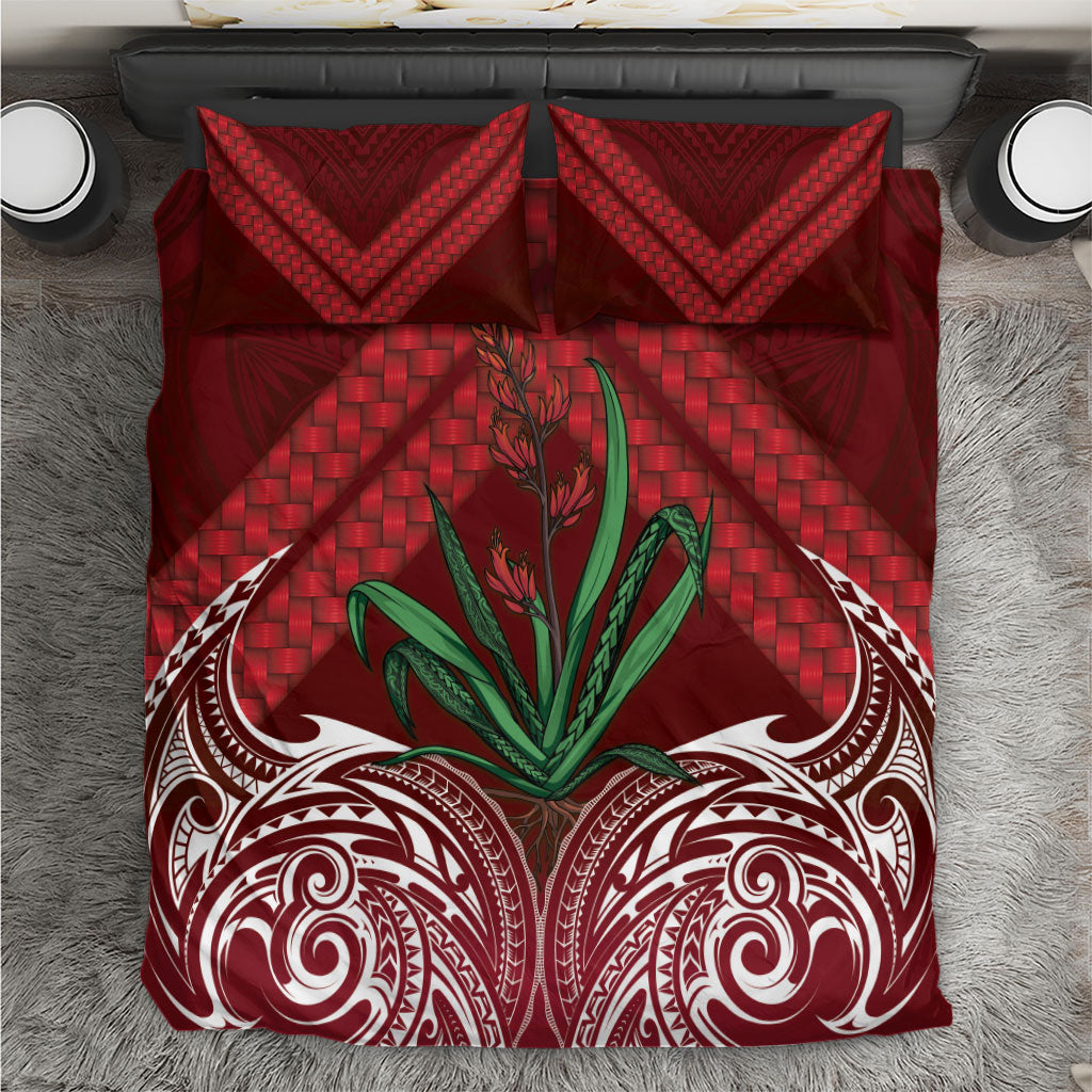 Rongoa Maori New Zealand Harakeke Bedding Set NZ Weaving Pattern Red