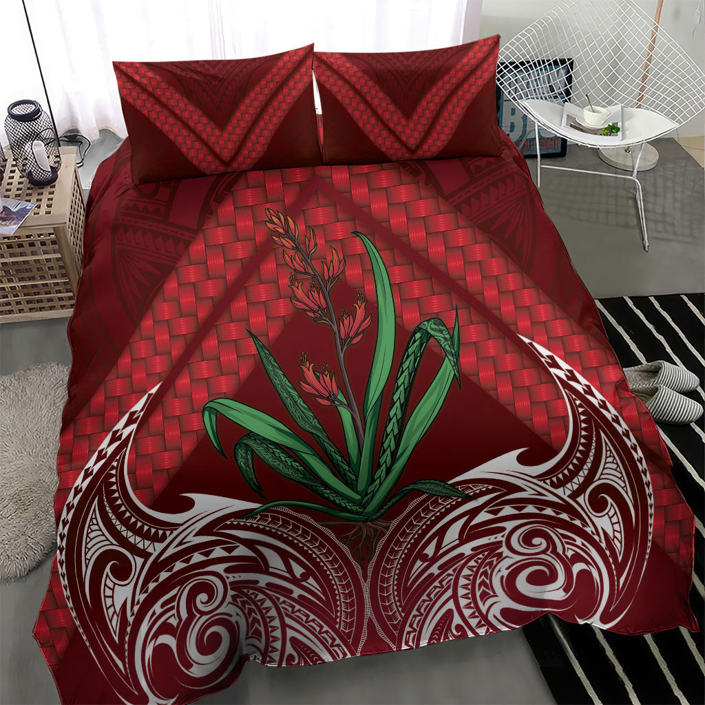 Rongoa Maori New Zealand Harakeke Bedding Set NZ Weaving Pattern Red