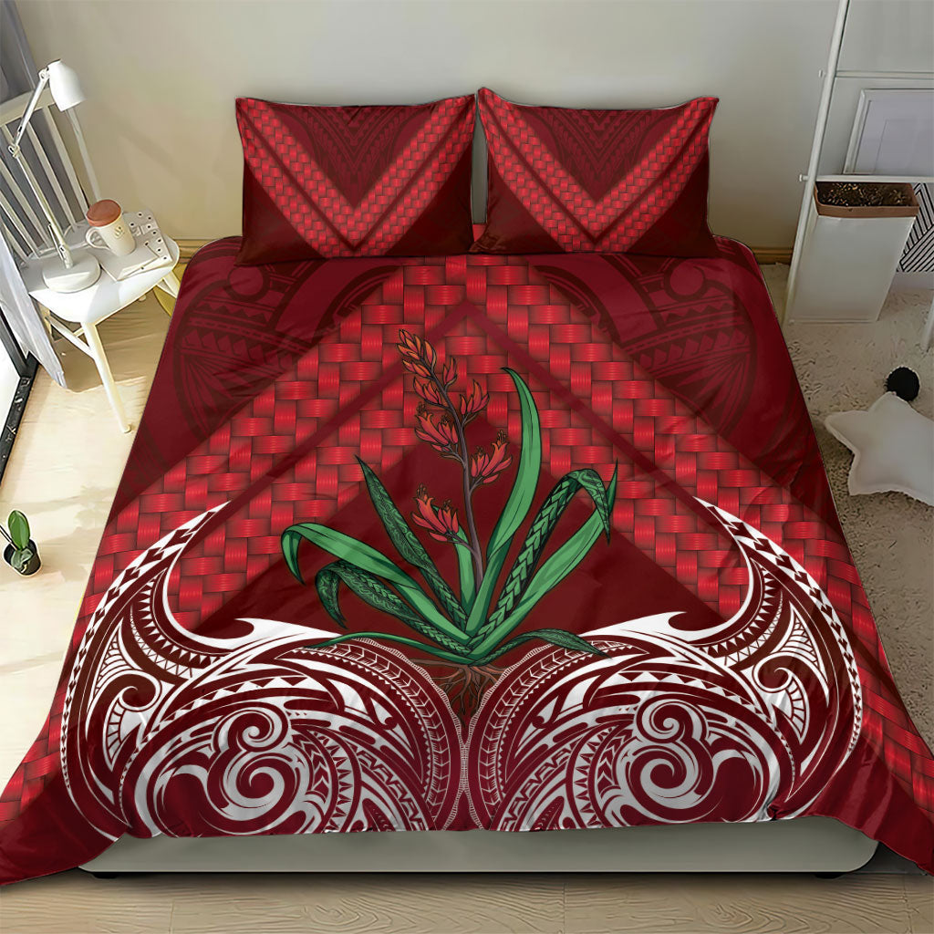 Rongoa Maori New Zealand Harakeke Bedding Set NZ Weaving Pattern Red