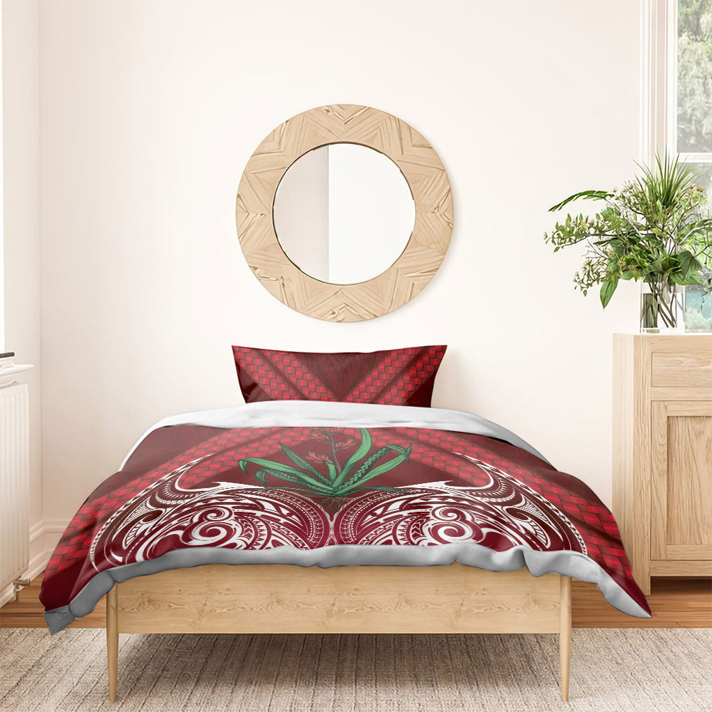 Rongoa Maori New Zealand Harakeke Bedding Set NZ Weaving Pattern Red