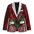 Rongoa Maori New Zealand Harakeke Blazer NZ Weaving Pattern Red