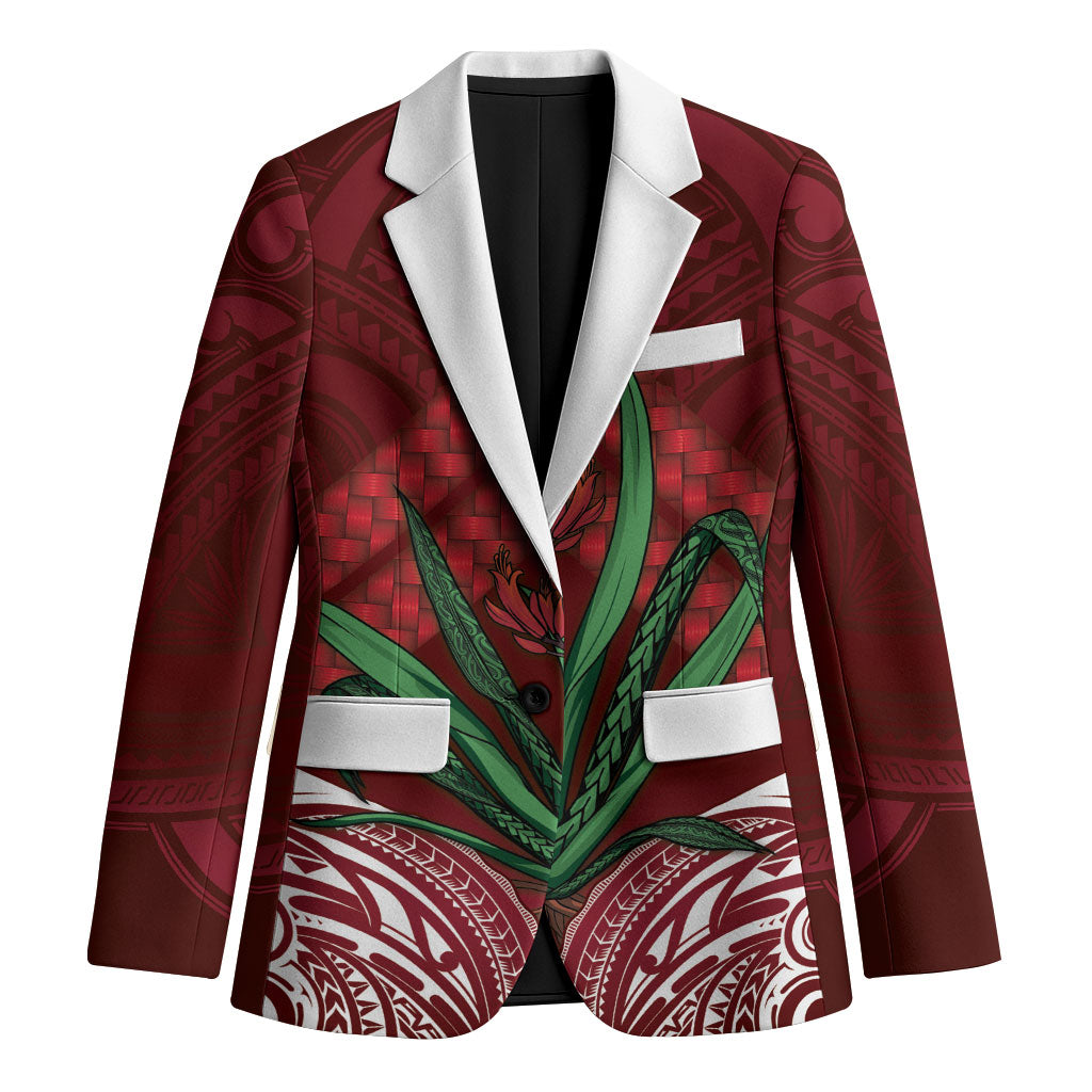 Rongoa Maori New Zealand Harakeke Blazer NZ Weaving Pattern Red