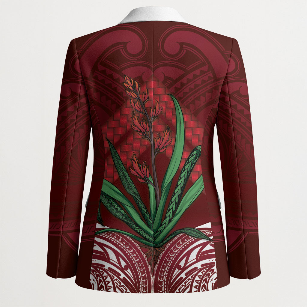 Rongoa Maori New Zealand Harakeke Blazer NZ Weaving Pattern Red