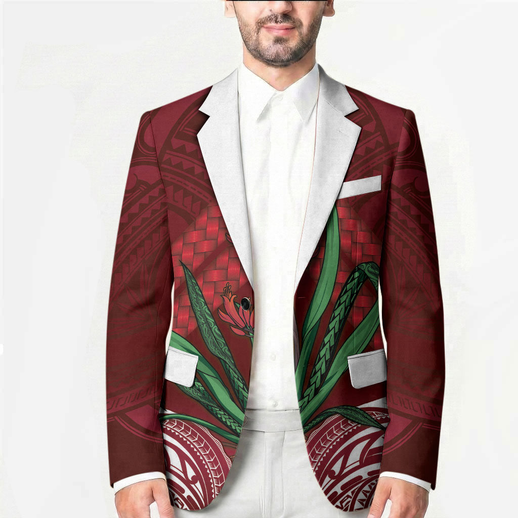Rongoa Maori New Zealand Harakeke Blazer NZ Weaving Pattern Red