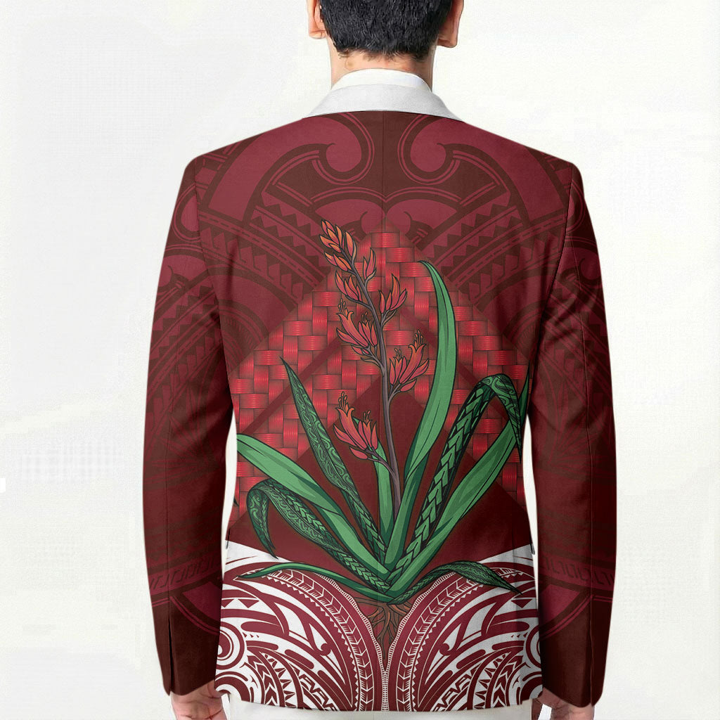 Rongoa Maori New Zealand Harakeke Blazer NZ Weaving Pattern Red