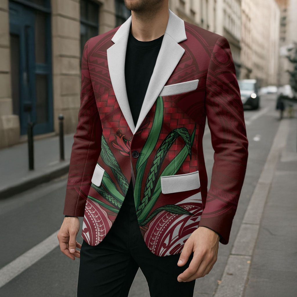 Rongoa Maori New Zealand Harakeke Blazer NZ Weaving Pattern Red