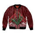 Rongoa Maori New Zealand Harakeke Bomber Jacket NZ Weaving Pattern Red