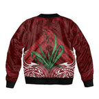 Rongoa Maori New Zealand Harakeke Bomber Jacket NZ Weaving Pattern Red