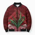 Rongoa Maori New Zealand Harakeke Bomber Puffer Jacket NZ Weaving Pattern Red