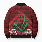 Rongoa Maori New Zealand Harakeke Bomber Puffer Jacket NZ Weaving Pattern Red