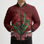 Rongoa Maori New Zealand Harakeke Bomber Puffer Jacket NZ Weaving Pattern Red