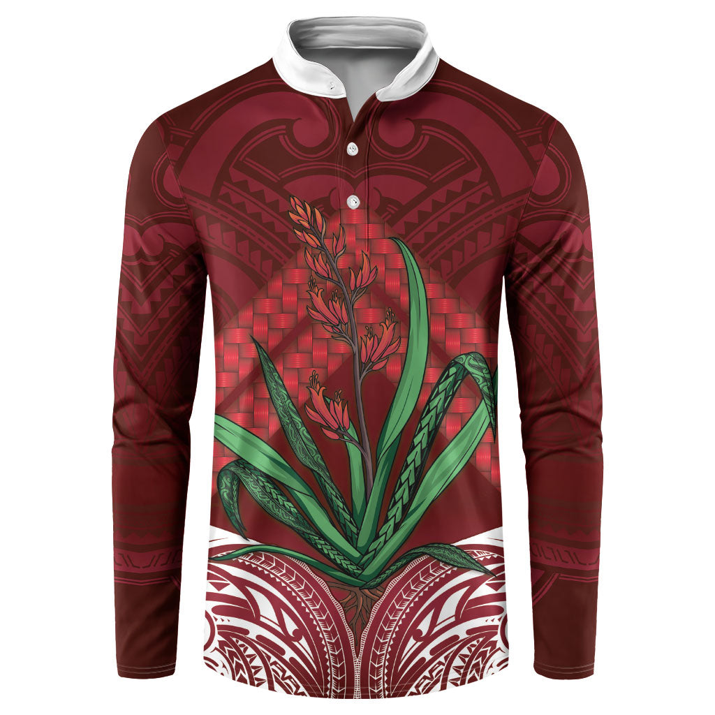 Rongoa Maori New Zealand Harakeke Button Sweatshirt NZ Weaving Pattern Red