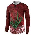 Rongoa Maori New Zealand Harakeke Button Sweatshirt NZ Weaving Pattern Red