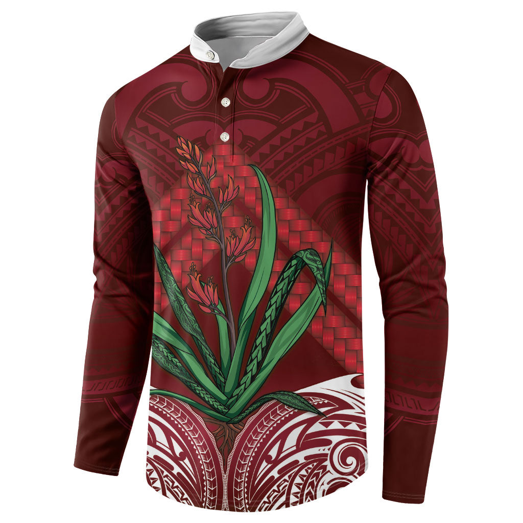 Rongoa Maori New Zealand Harakeke Button Sweatshirt NZ Weaving Pattern Red