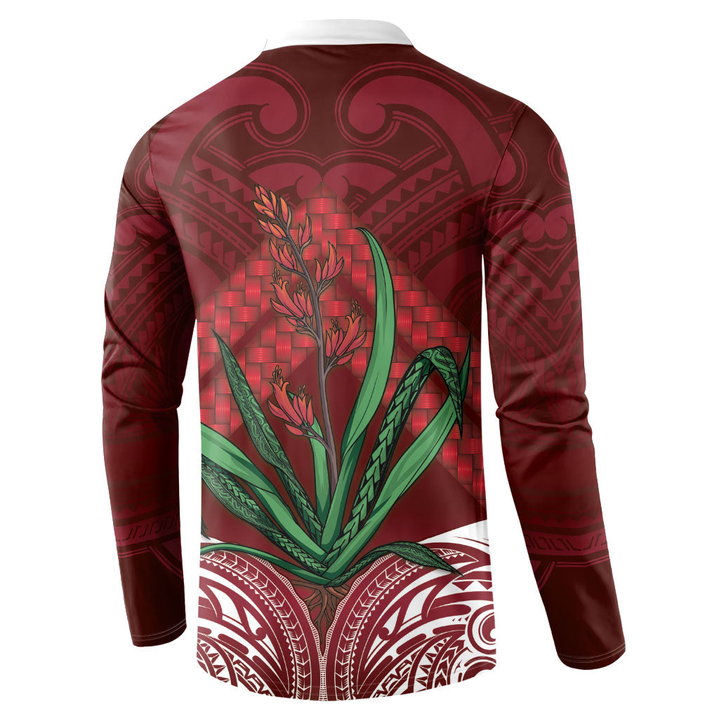 Rongoa Maori New Zealand Harakeke Button Sweatshirt NZ Weaving Pattern Red