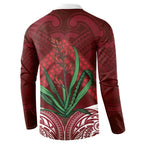 Rongoa Maori New Zealand Harakeke Button Sweatshirt NZ Weaving Pattern Red